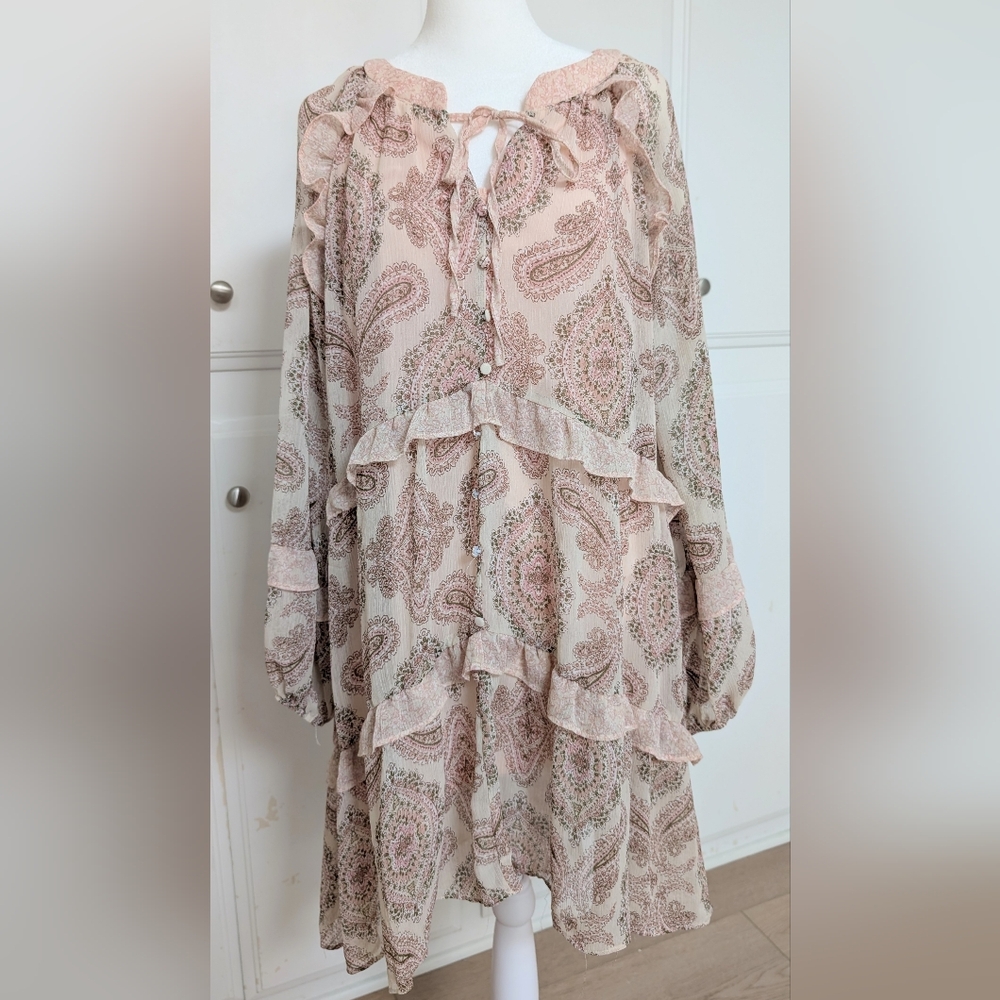 🌸 Blu Pepper Boho Paisley Ruffle Tiered Dress – Size Large 🌸